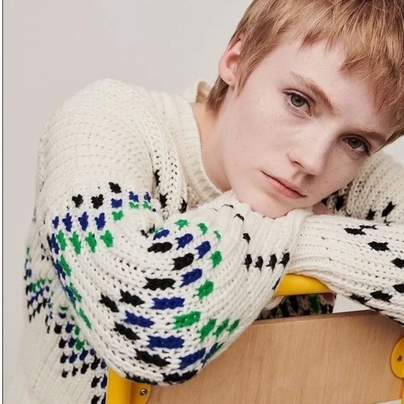 Maje Massimo Chevron Pattern Shaker Stitch Wool Blend Sweater - Picture 2 of 15